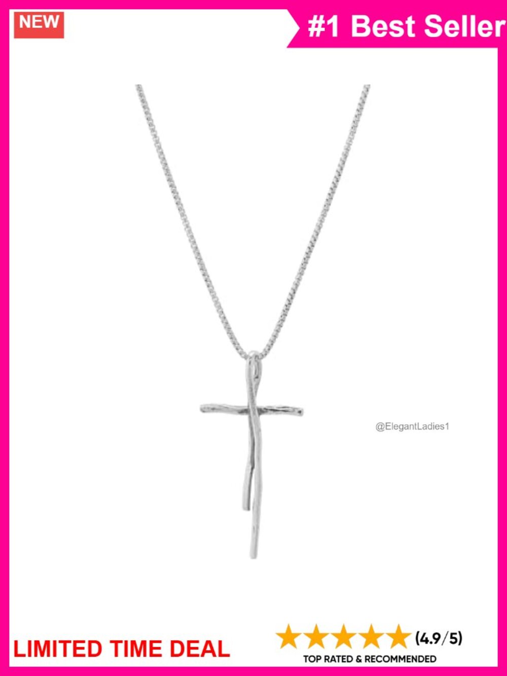 Sterling Silver Hammered Cross Pendant Necklace 18in + 2in Extender